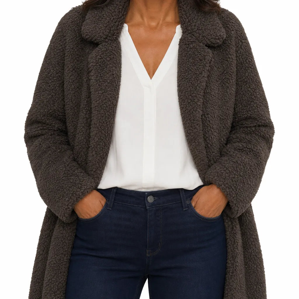 Marlow | Stylish Plush Warm Teddy Coat - Color:Gray;Size:XS