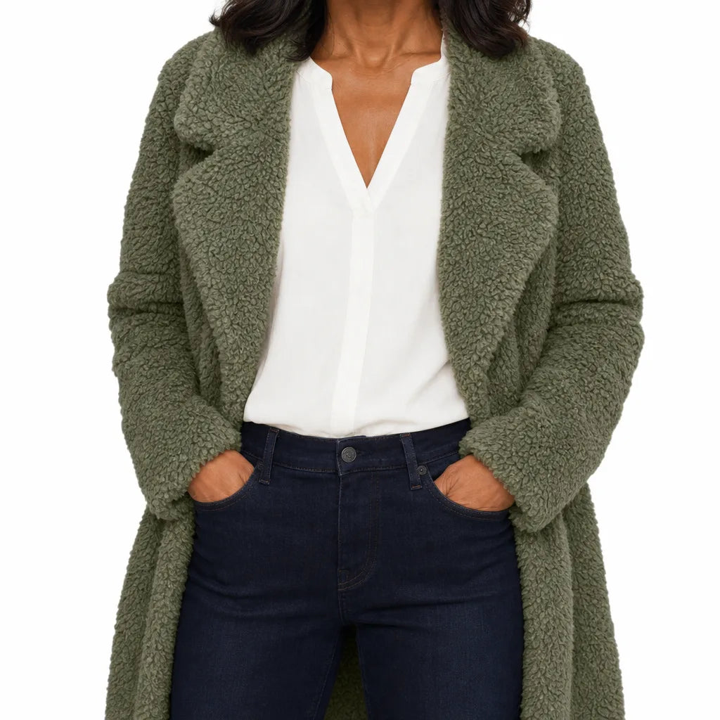 Marlow | Stylish Plush Warm Teddy Coat - Color:Green;Size:XS