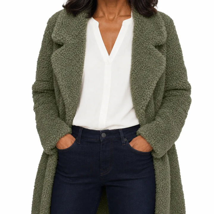 Marlow | Stylish Plush Warm Teddy Coat - Color:Green;Size:XS