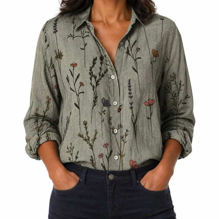 Marlow | Women's Fall Floral Boho Blouse - Color:Gray;Size:XS