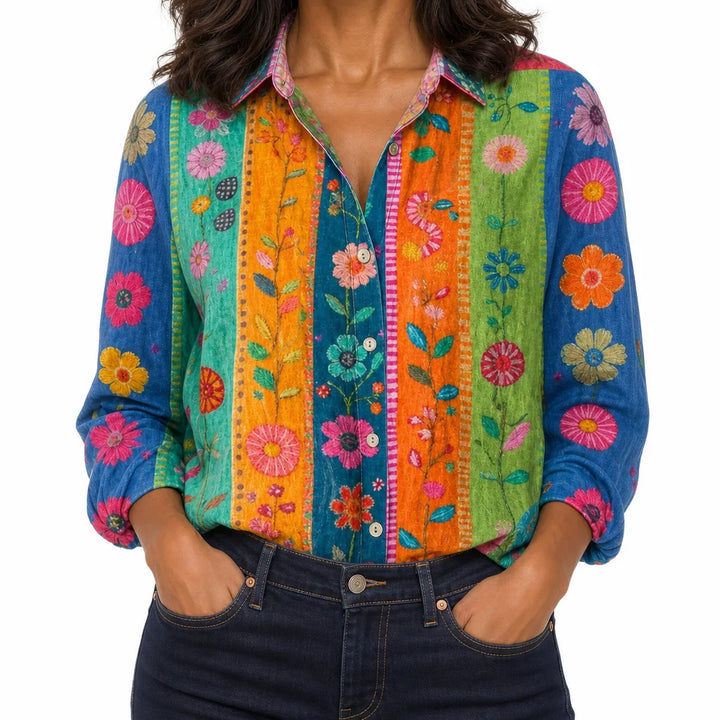 Marlow | Women's Fall Floral Boho Blouse - Color:Multicolor;Size:XS