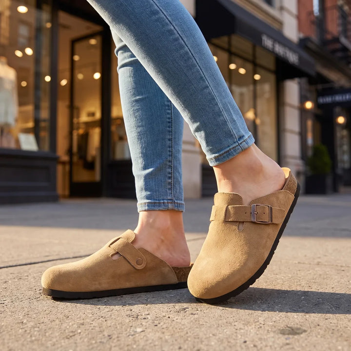 Marlowe Suede Buckle Clogs - Color:Brown;Size:35