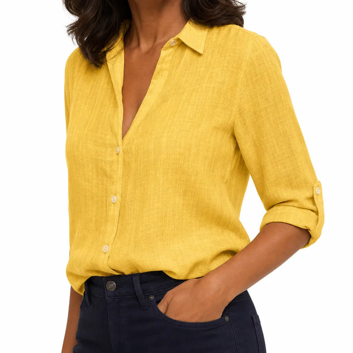 Women's Yellow Nash Relaxed Cotton Shirt