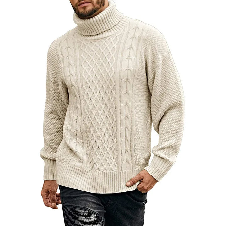 Marvin | Men's Cable-Knit Turtleneck Sweater  - Color:Beige;Size:S