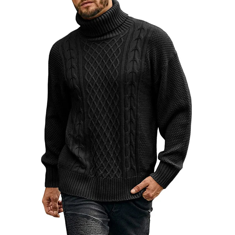 Marvin | Men's Cable-Knit Turtleneck Sweater  - Color:Black;Size:S