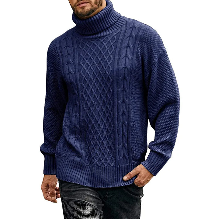 Marvin | Men's Cable-Knit Turtleneck Sweater  - Color:Sea Blue;Size:S