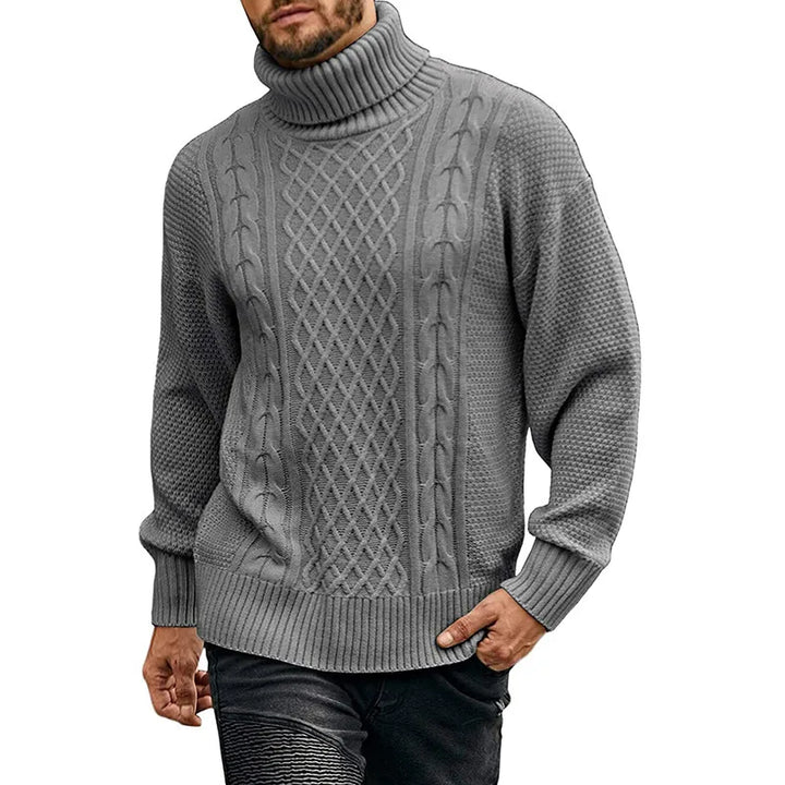 Marvin | Men's Cable-Knit Turtleneck Sweater  - Color:Silvery Gray;Size:S