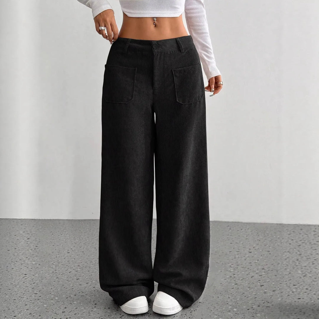 Mary | Women's High Waist Wide Leg Pants  - Size:XXS;Color:Black