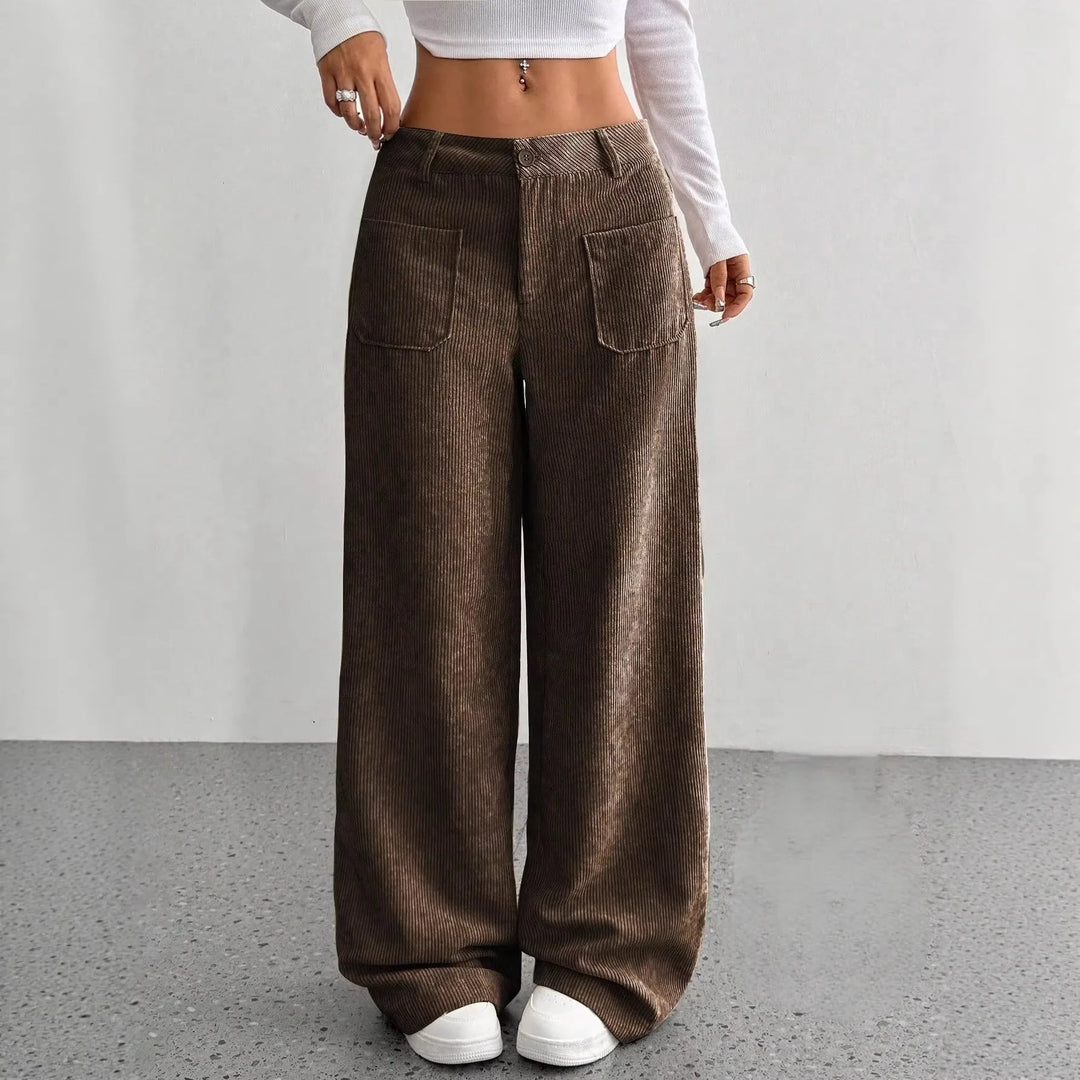 Mary | Women's High Waist Wide Leg Pants  - Size:XXS;Color:Brown