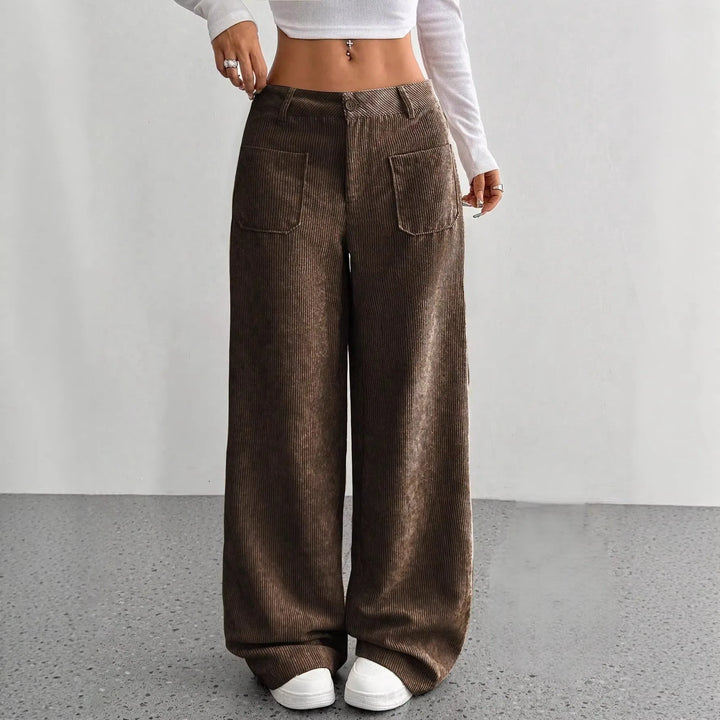 Mary | Women's High Waist Wide Leg Pants  - Size:XXS;Color:Brown