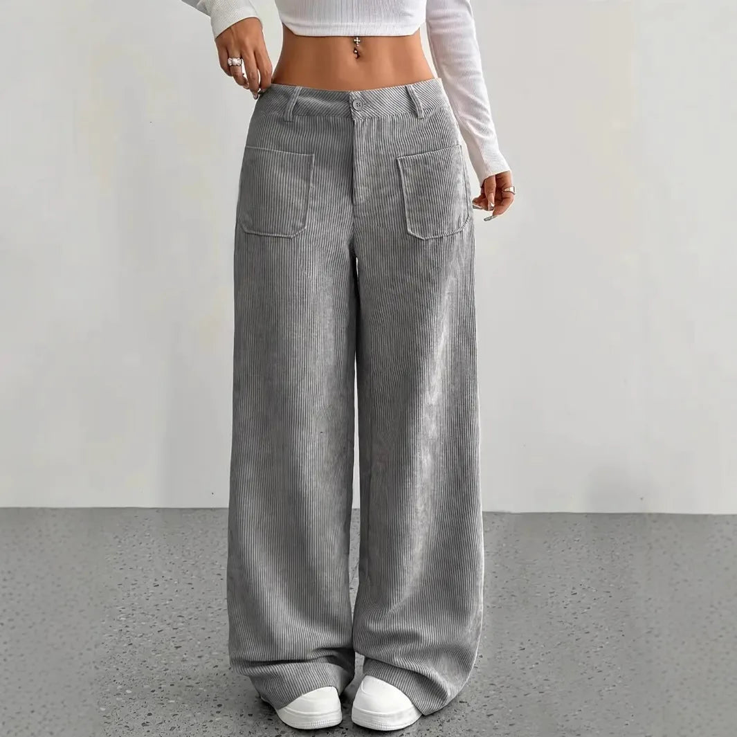 Mary | Women's High Waist Wide Leg Pants  - Size:XXS;Color:Gray