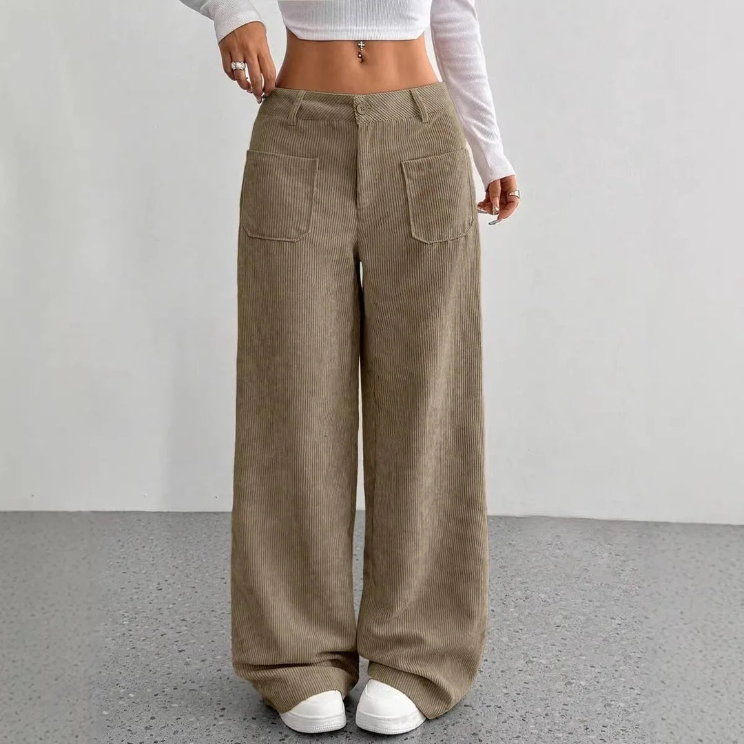 Mary | Women's High Waist Wide Leg Pants  - Size:XXS;Color:Khaki