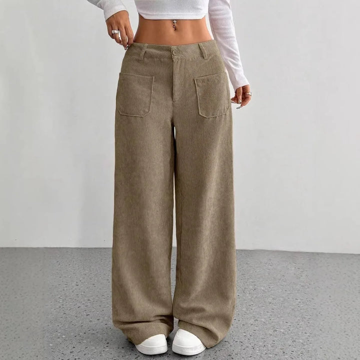 Mary | Women's High Waist Wide Leg Pants  - Size:XXS;Color:Khaki