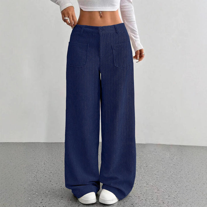 Mary | Women's High Waist Wide Leg Pants  - Size:XXS;Color:Navy Blue