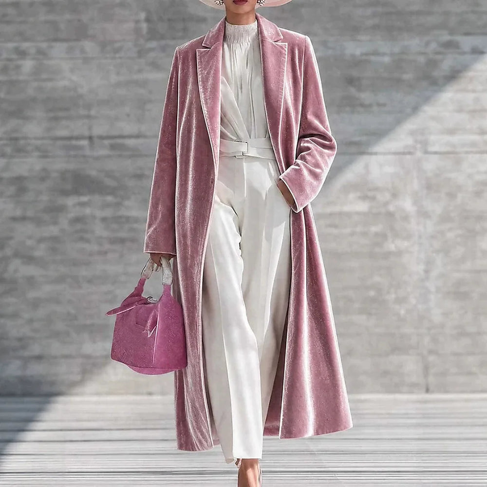 Mary | Women's Long Velvet Winter Coat - Pink