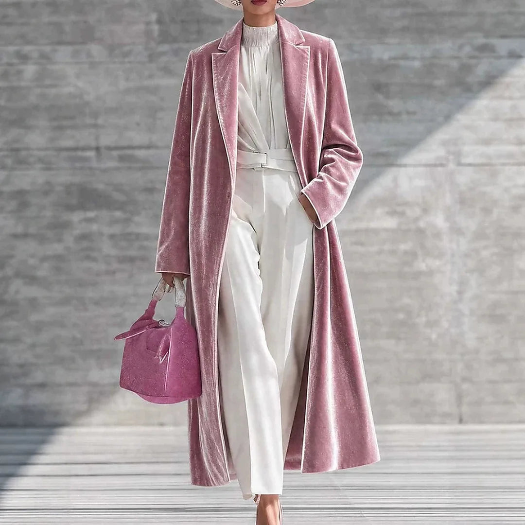 Mary | Women's Long Velvet Winter Coat - Pink