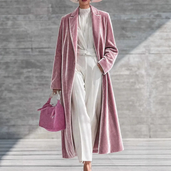 Mary | Women's Long Velvet Winter Coat - Pink