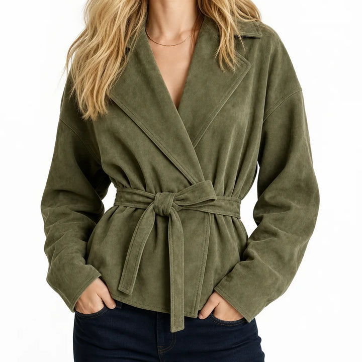 Mathilda | Women's Belted Suede Coat - Color:Green;Size:XS