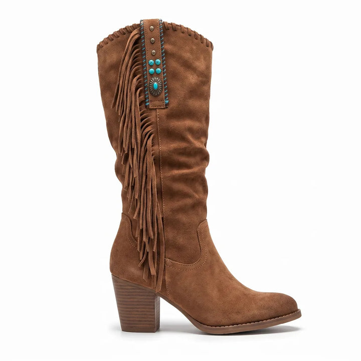 Women's Brown Whalen Fringe Tall Boots