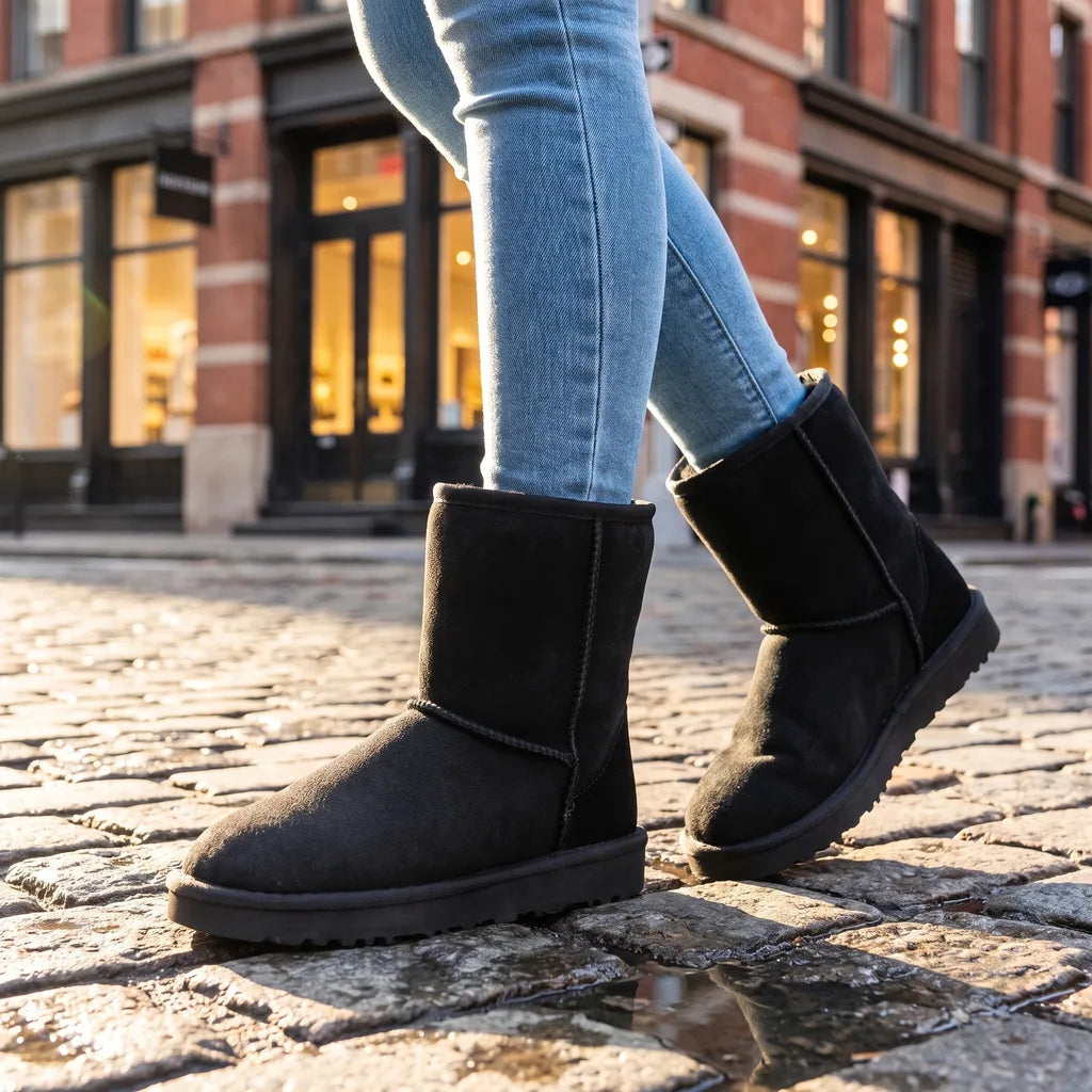 Matilda Wool Leather Snow Boots - Color:Black;Size:35