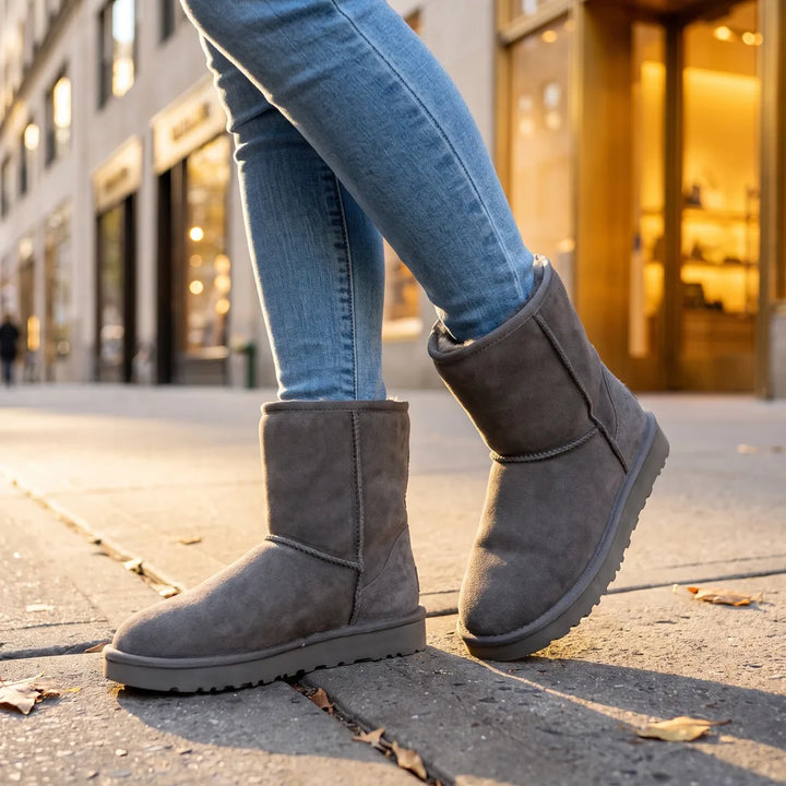 Matilda Wool Leather Snow Boots - Color:Gray;Size:35