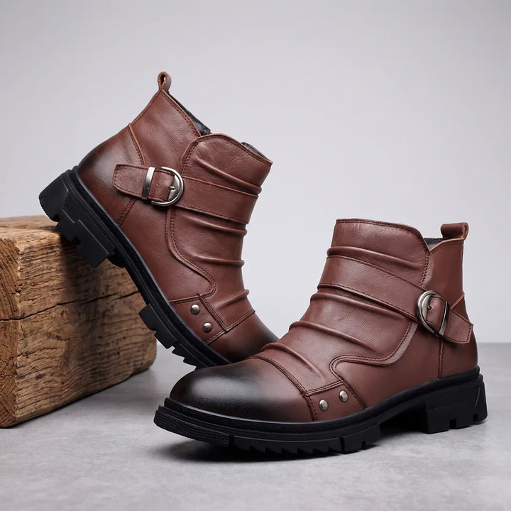 Men's Brown Gorham Leather Combat Boots