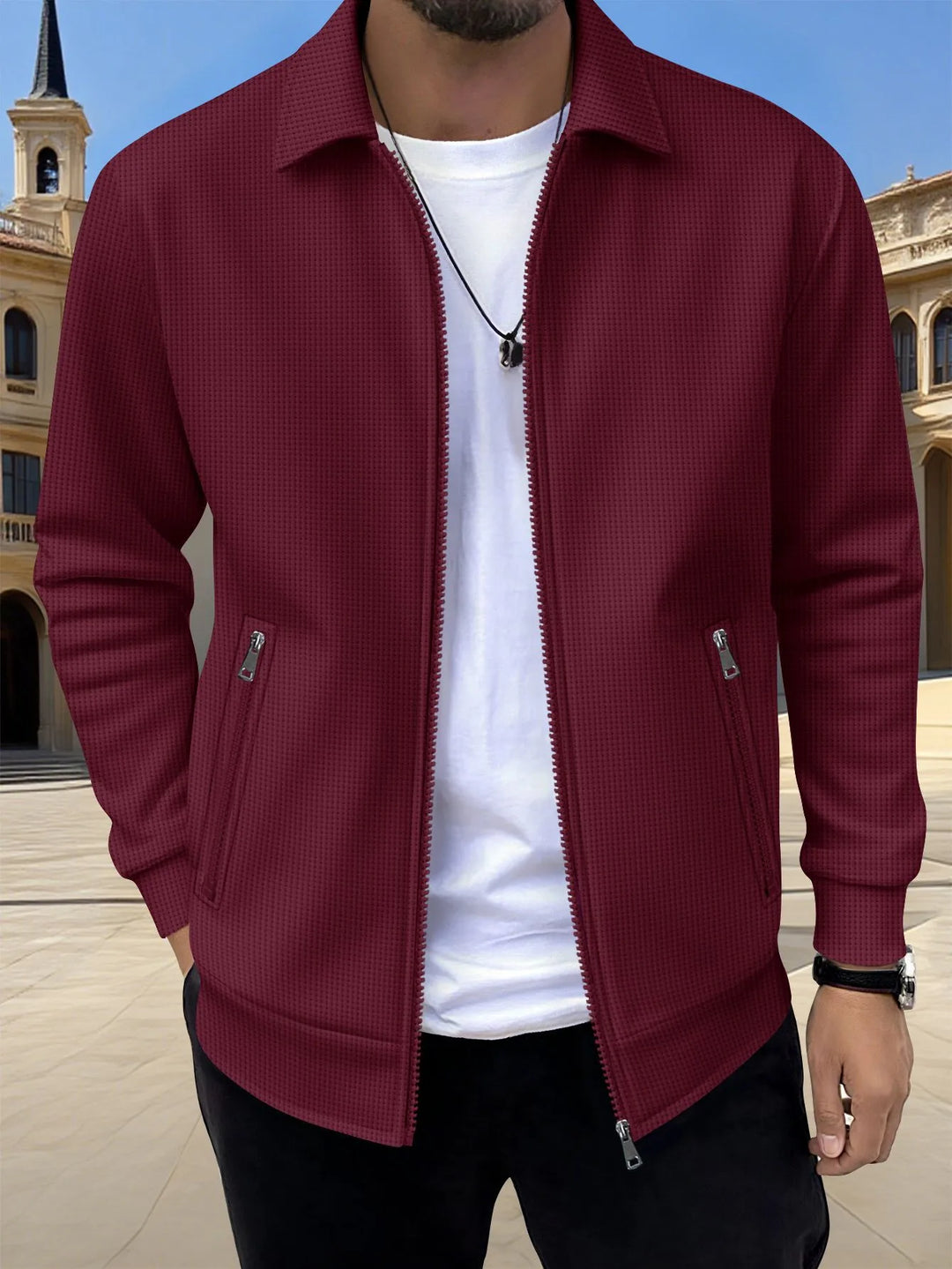 Maxwell | Men's Tailored Knit Cardigan - Color:Burgundy;Size:XS
