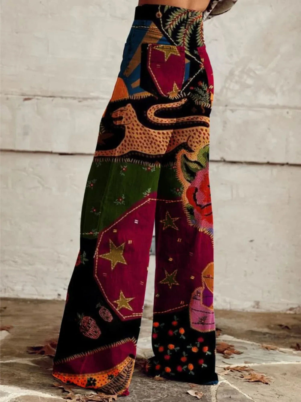 Women's Boho Wide-Leg Pants Red.webp