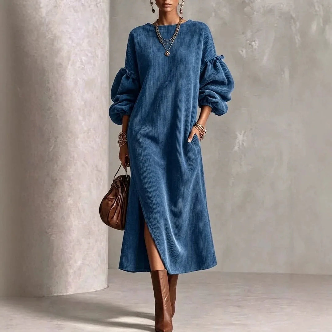 Megan | Women's Puff-Sleeve Maxi Dress - Blue