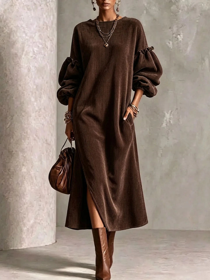 Megan | Women's Puff-Sleeve Maxi Dress - Brown