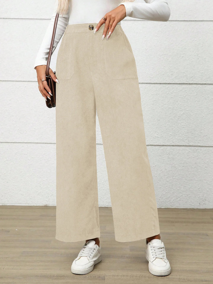 Meghan | Women's High Waist Wide Leg Pants  - Color:Apricot;Size:XS