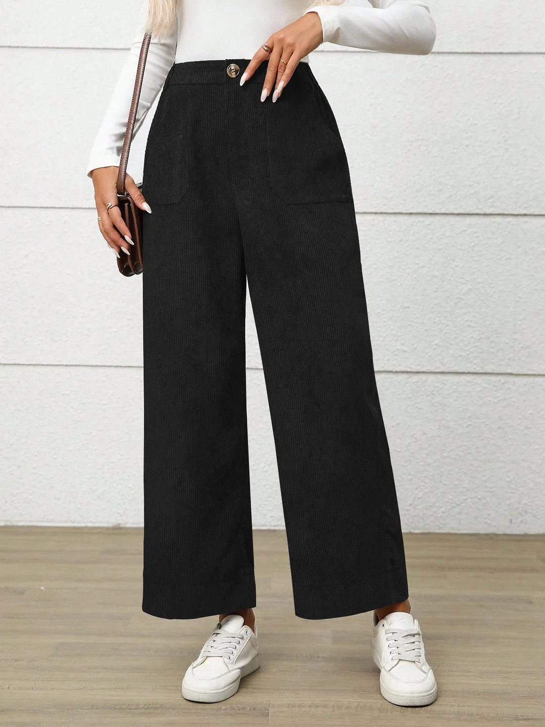 Meghan | Women's High Waist Wide Leg Pants  - Color:Black;Size:XS