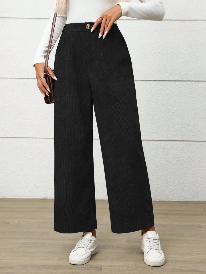 Meghan | Women's High Waist Wide Leg Pants  - Color:Black;Size:XS