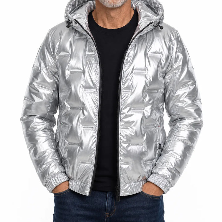 Merritt | Mens Cropped Puffer Jacket - Color:Silver;Size:S