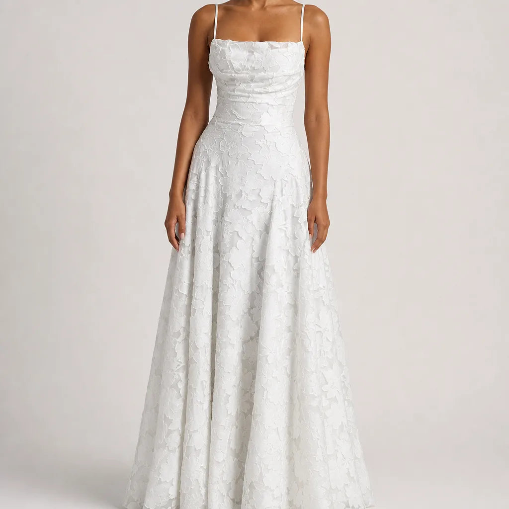 Émilienne | Women's Fall Wedding Guest Maxi Dress - Color:White;Size:XXS