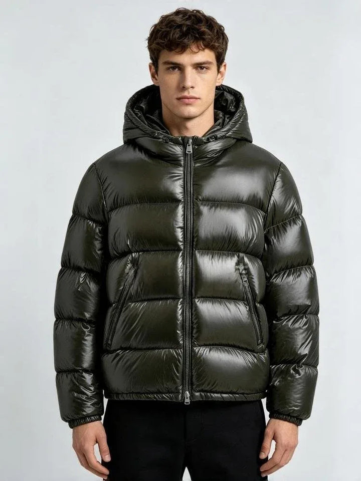 Miller | Men's Hooded Puffer Jacket - Color:Army Green;Size:XXS