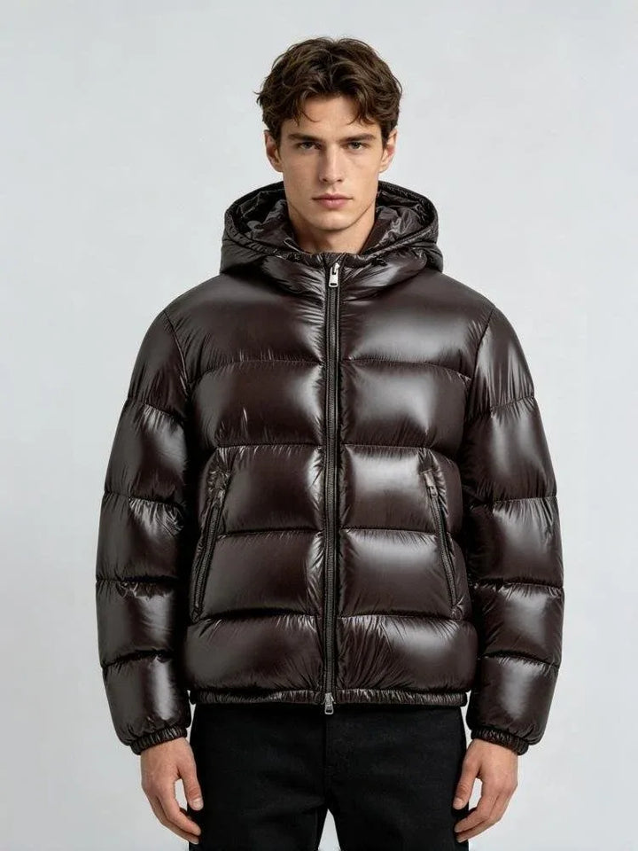 Miller | Men's Hooded Puffer Jacket - Color:Brown;Size:XXS