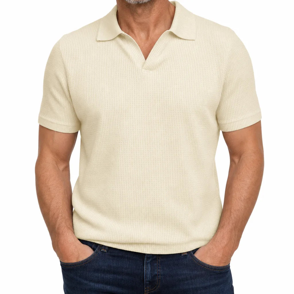Milo | Men's Fall Knit Polo Shirt - Color:Beige;Size:S