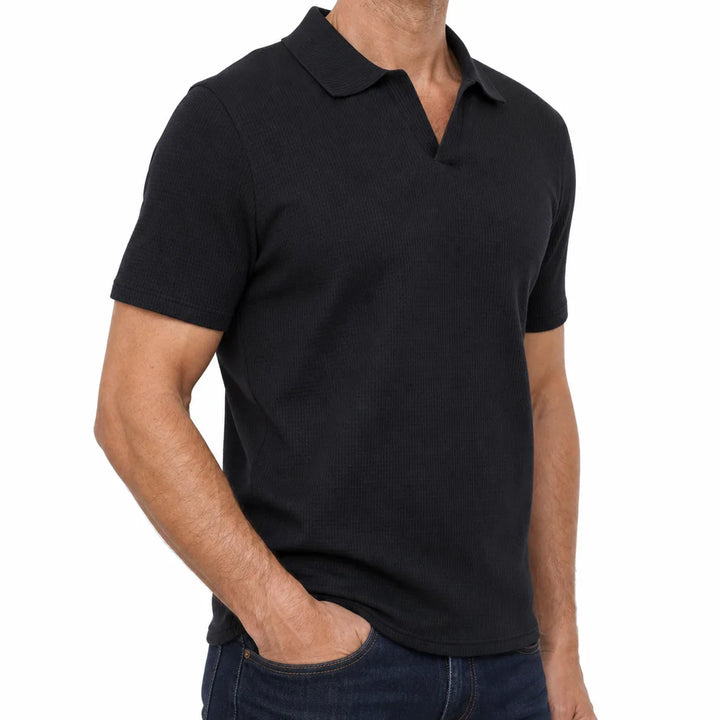 Men's Black Clancy Waffle Polo Shirt