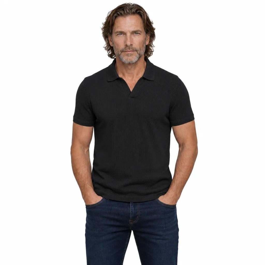Men's Black Clancy Waffle Polo Shirt