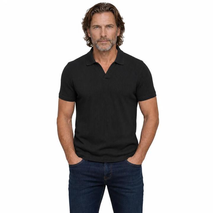 Men's Black Clancy Waffle Polo Shirt