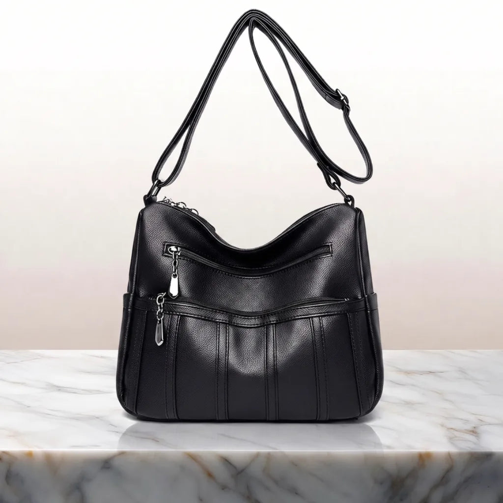 Molly Zip Top Shoulder Bag - Color:Black