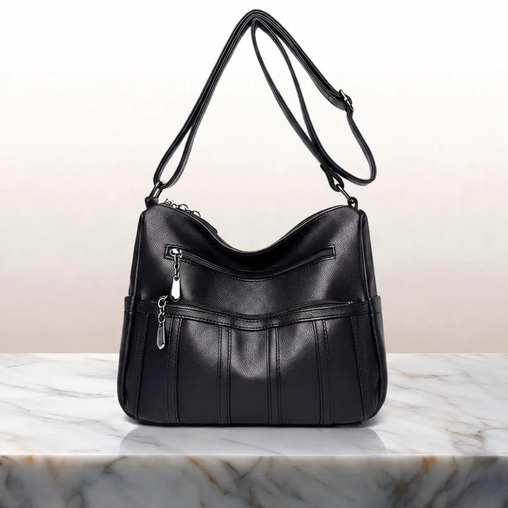 Molly Zip Top Shoulder Bag - Color:Black