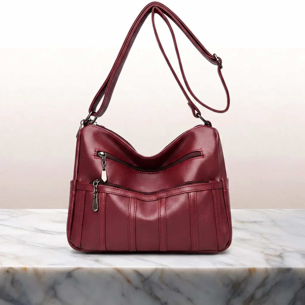 Molly Zip Top Shoulder Bag - Color:Red