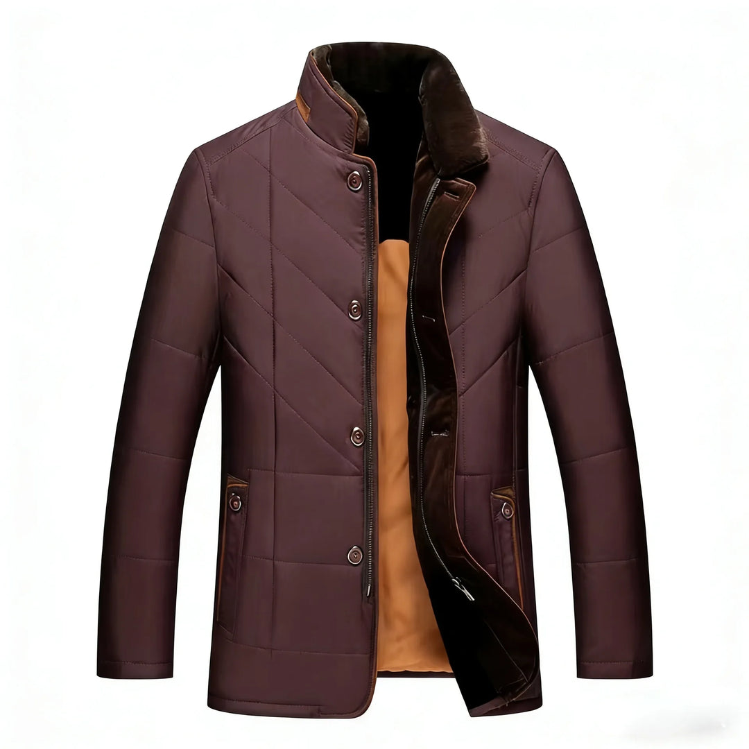 Montgomery | Men's Quilted Luxury Coat   - Color:Burgundy;Size:M