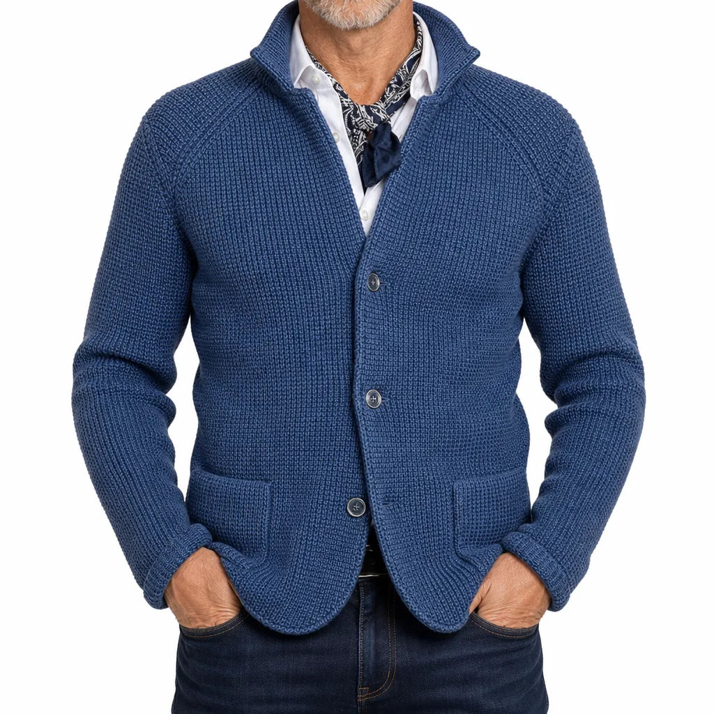 Morrison Stand Collar Cardigan - Color:Blue;Size:S