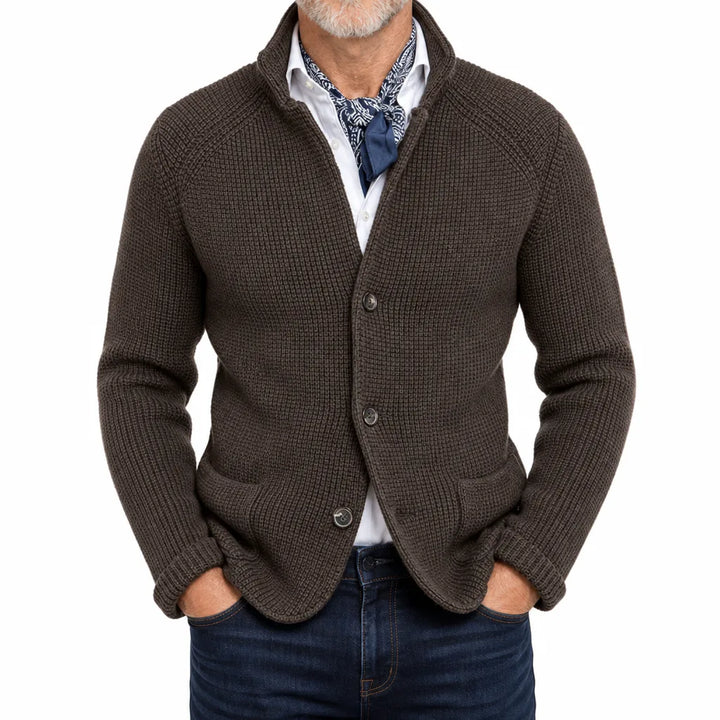 Morrison Stand Collar Cardigan - Color:Brown;Size:S