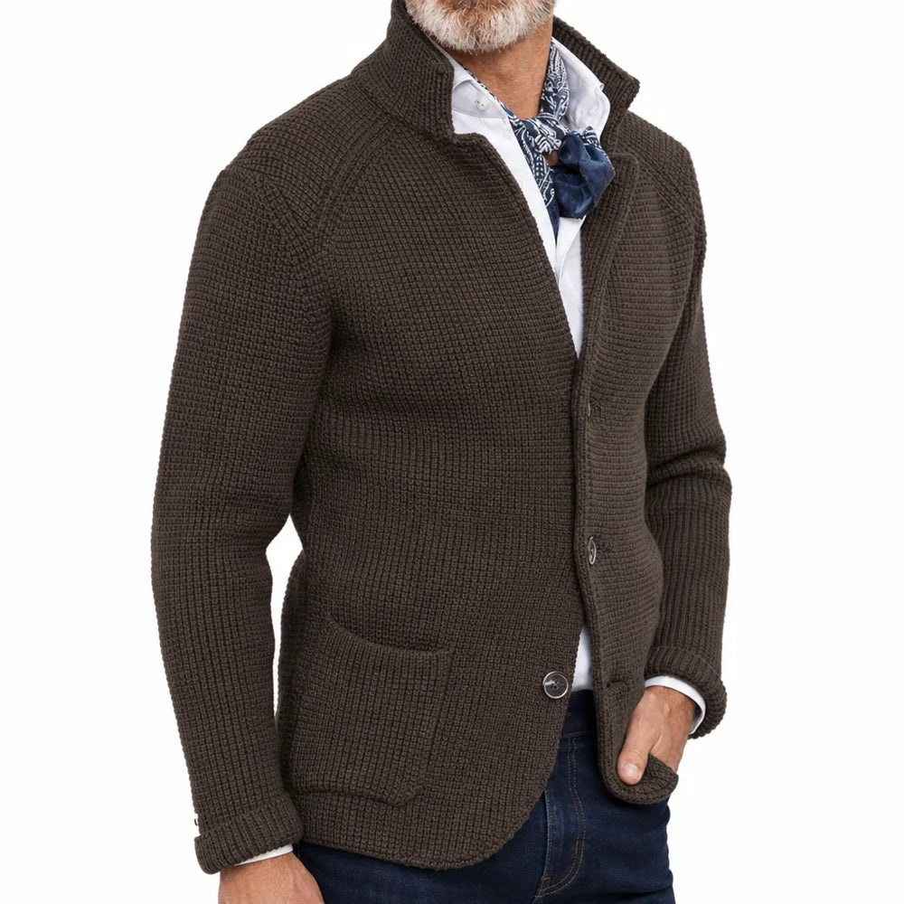 Men's Brown Garrison Stand Collar Cardigan