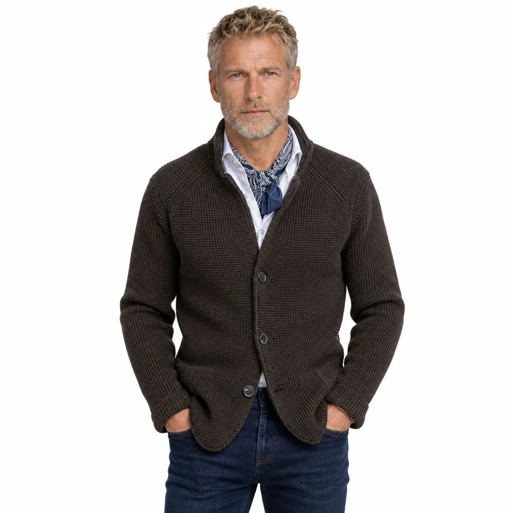 Men's Brown Garrison Stand Collar Cardigan