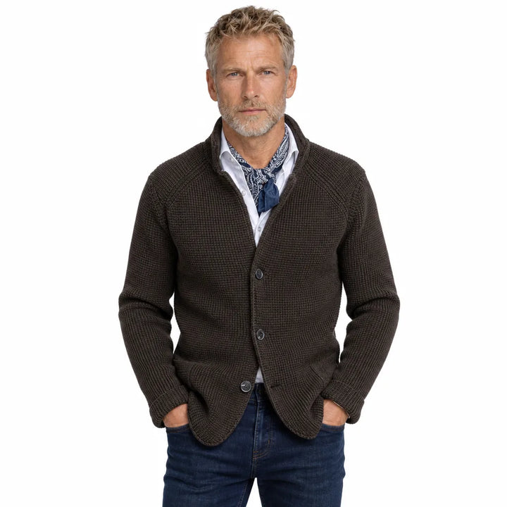 Men's Brown Garrison Stand Collar Cardigan